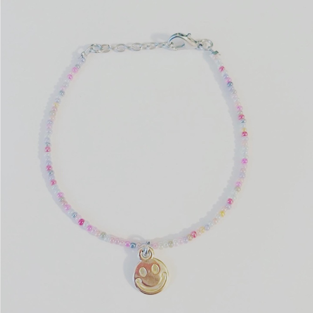 Multicolored Seed Bead Smiley Adjustable Bracelet